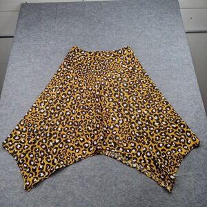 Who‎ What Wear Skirt Womens 4 Yellow Leopard Print Handkerchief Hem Midi Flowy